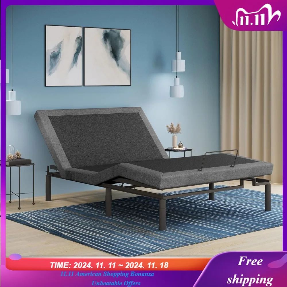 Custom Adjustable Bed Base, Wireless, Massage, Dual USB Charge, Nightlight, Zero-Gravity, Anti-Snore, Memory Pre-Set