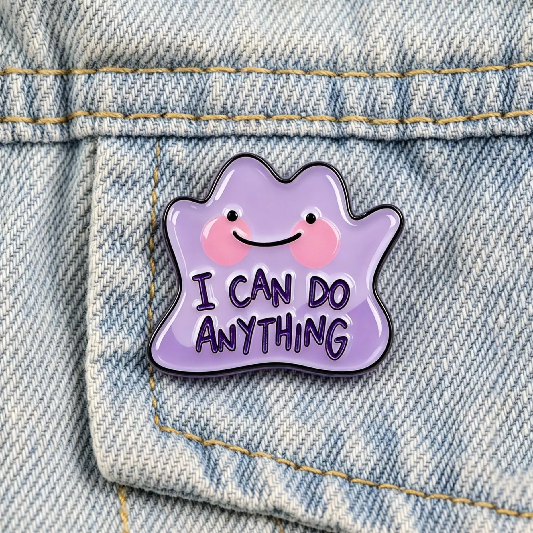 Kawaii Lila Emaille-Anstecknadel mit Positivem Zitat 'Ich Kann Alles' - Niedliche Cartoon-Monster Metall-Brosche Motivierendes Accessoire