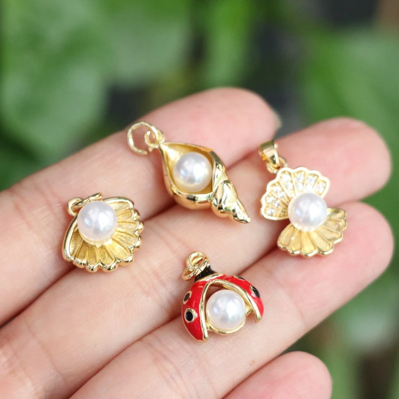 

10pcs Pearl Shell Charms for Jewelry Making Enamel Pendant Diy Earring Necklace BraceletAccessories Copper Metal