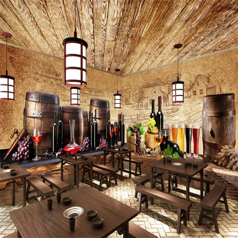 

Retro Wine Winery Theme Space Whole House Custom Industrial Decor Mural Bar KTV Decor Self-adhesive Wallpaper 3D Wall Paper