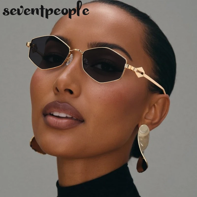 

Small Frame Hexagon Punk Sunglasses Women 2025 Luxury Brand Trendy Metal Rhombus Sun Glasses Vintage Polygon Shades For Ladies