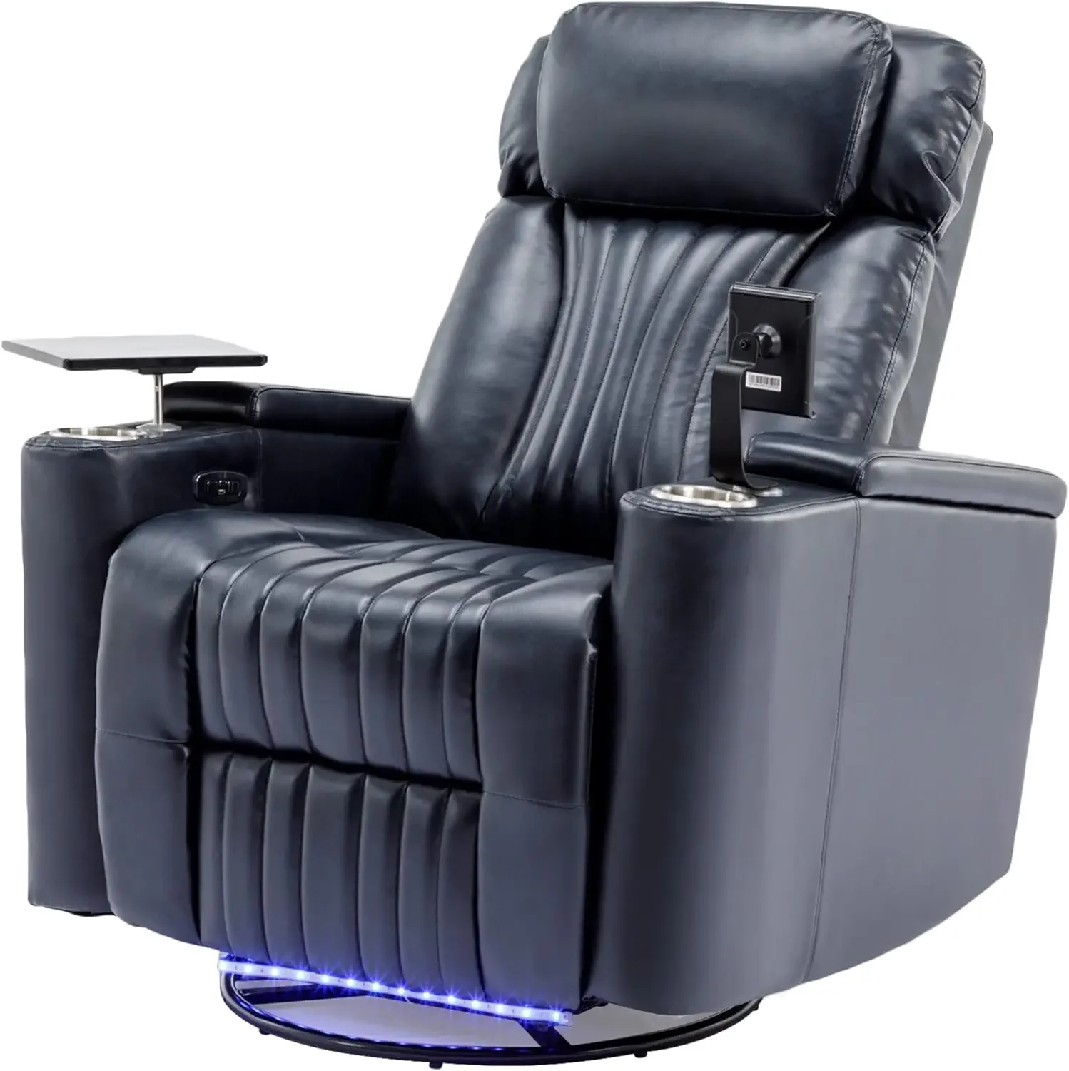 Home Theater Seating,PU Leather Recliner Chair Furniture with Hidden Arm Storage LED Lighting Tray Table Cup Holders for L