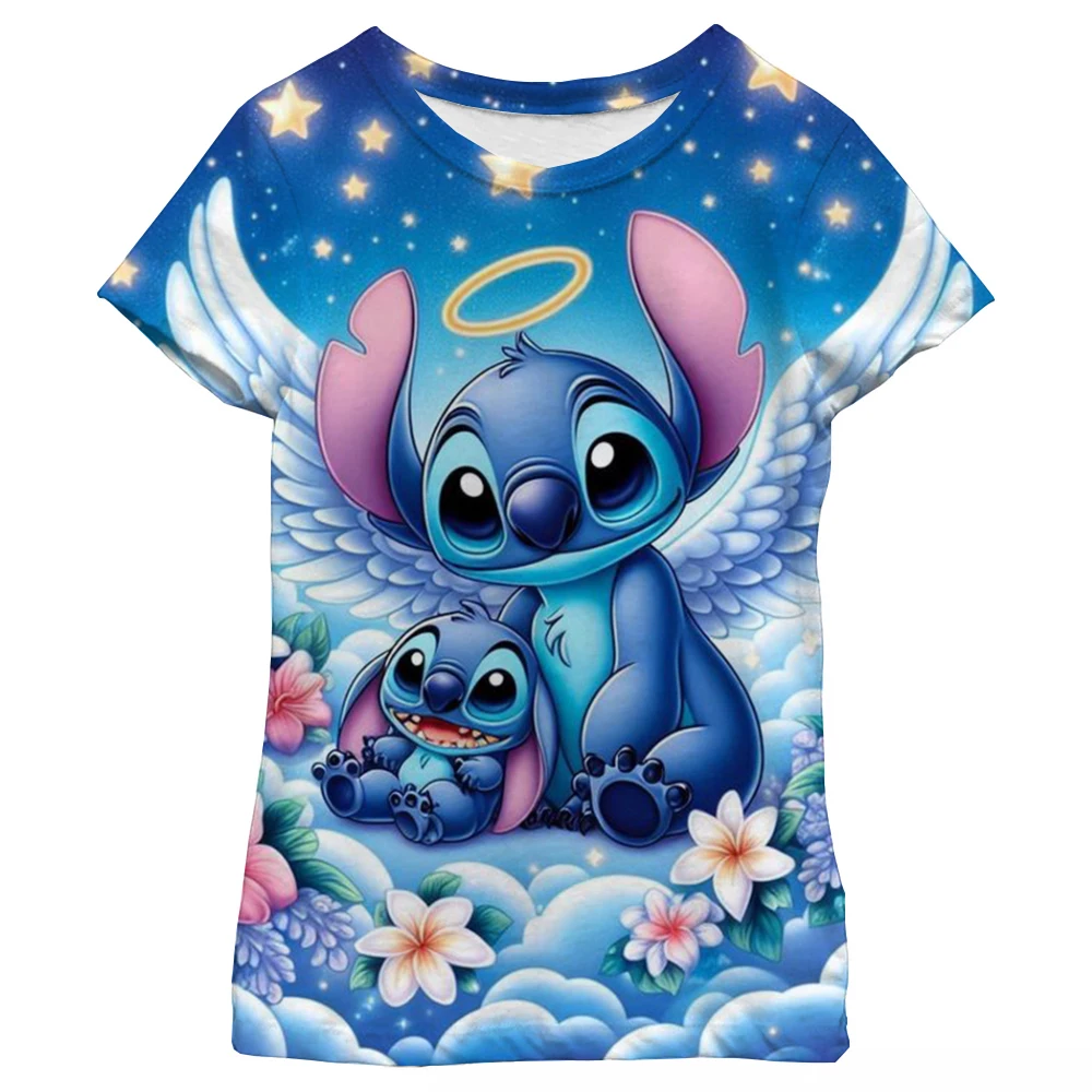 Hot Sale Girls Disney Stitch T-shirt Children's Heart Graphic Short Sleeved Summer Kids Soft T Shirts Trend Clothes Girl Top Tee