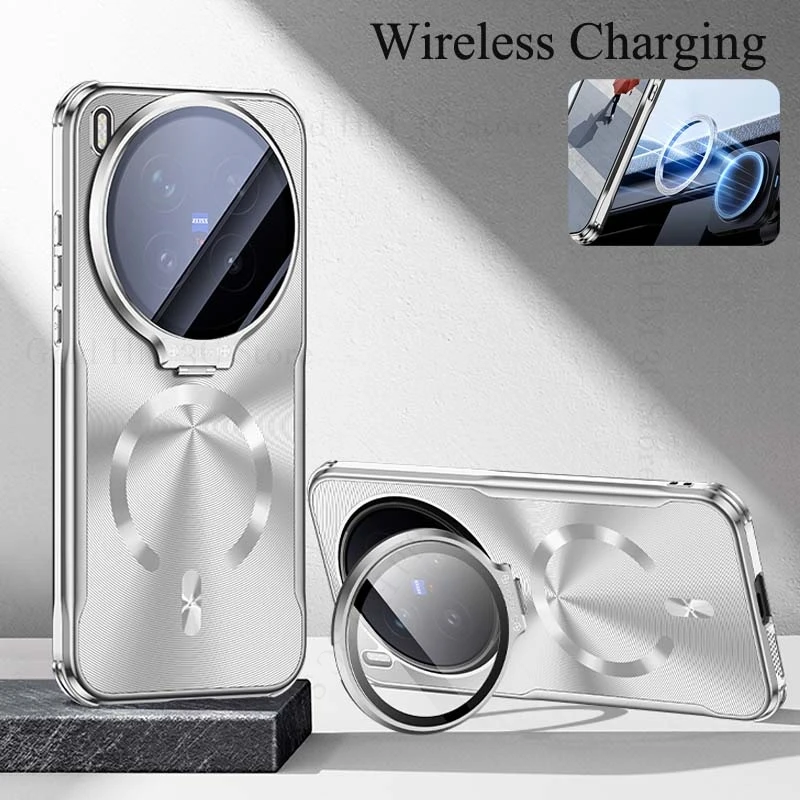 

For Magsafe Magnetic Plating Phone Case For vivo X300 UItra Flip Lens Film Stand Armor Shockproof Cover For Vivo X300 Pro Shell