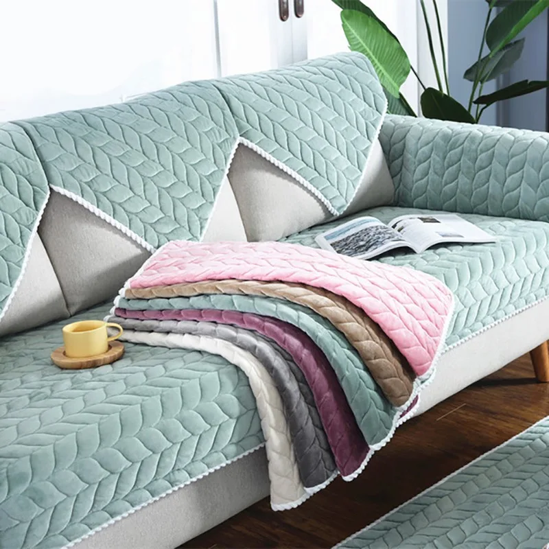 Thicken Short Plush Quilted Sofa Towel Lace Edge Non-slip Sofa Cover European Style Sectional L-shaped Couch Cover