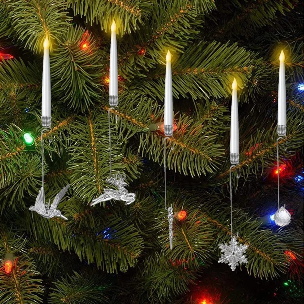 6 Piece Battery Powered Christmas Tree Suspended LED Candle with Crystal Pendant with Remote Decorative Candle Light Simulated