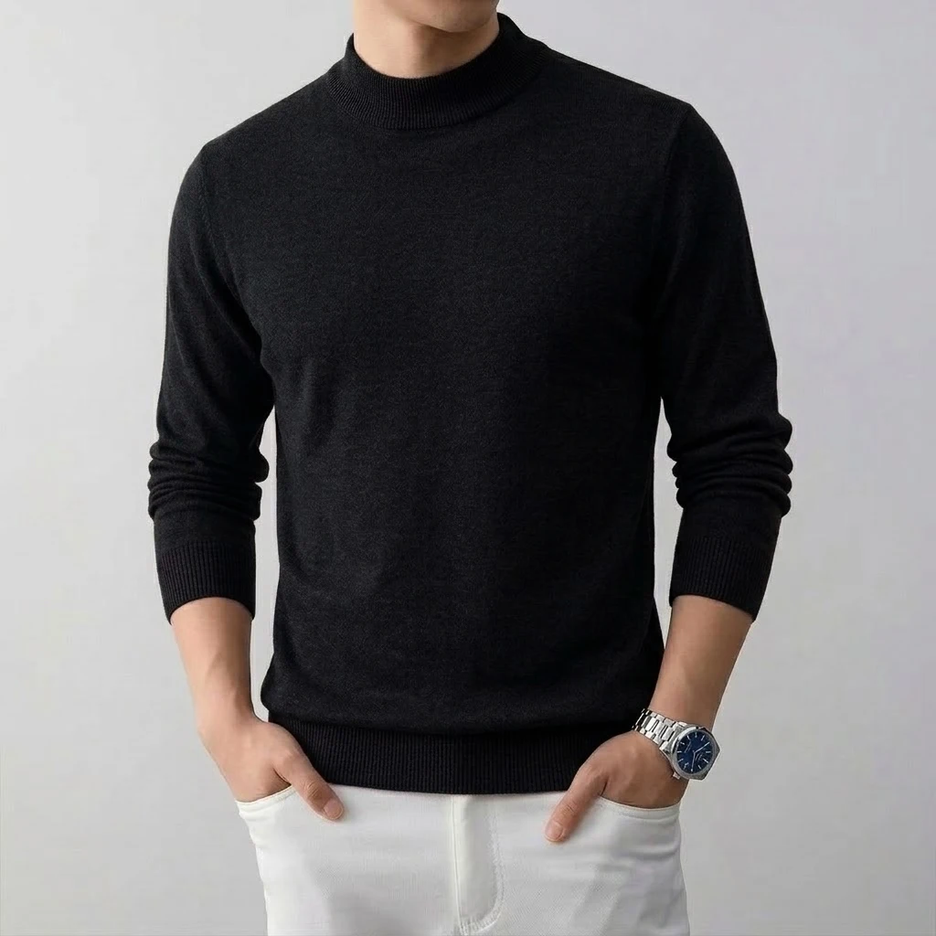 Men's Solid High Stretch Mock Turtleneck Knit Sweater Jacket Casual Warm Long Sleeve Coat Winter Knitted Tops Men Cold Weather