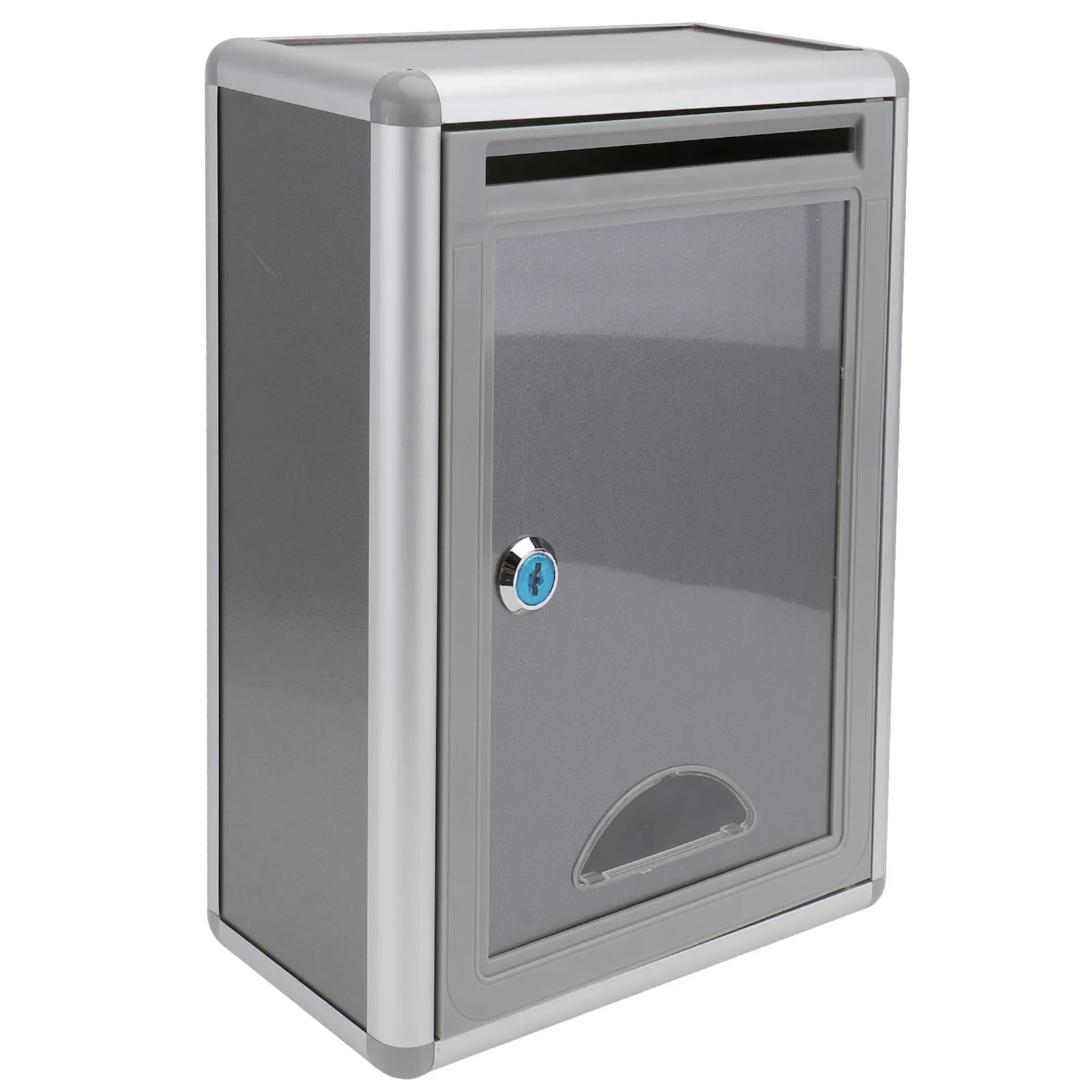 1Pcs Lockable Suggestion Box Aluminum Alloy Wall-Mounted Security Ballot Box Silver Grey Outdoor Complaint Letter Storage