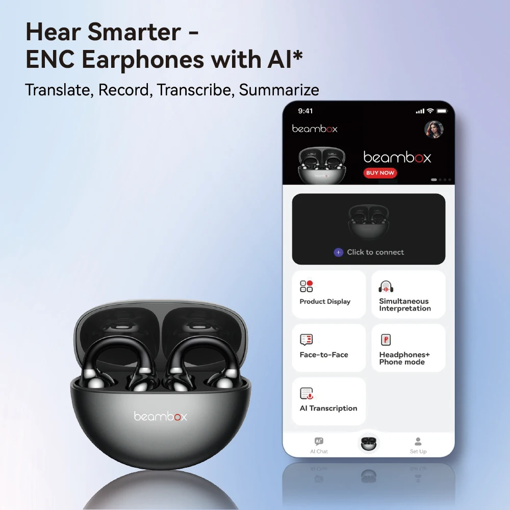 2025 Open-Ear Smart AI Earbud Active Noise Reduction Long Battery Life LED Indicator New Beambox Wireless Earphone