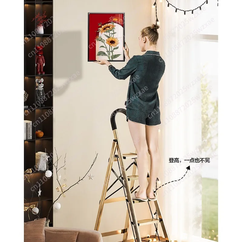Household folding ladder aluminum alloy herringbone ladder thickened indoor multi-functional telescopic four five and six stairs view 2