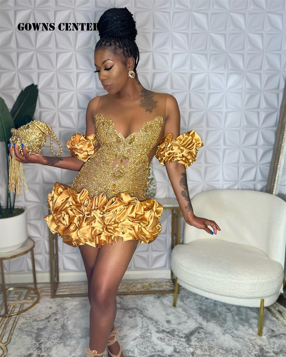 

Engaging Gold Homecoming Prom Dresses Beaded Rhinestones Ruched Off Shoulder Birthday Dress Luxury 2024 Celebration Customized