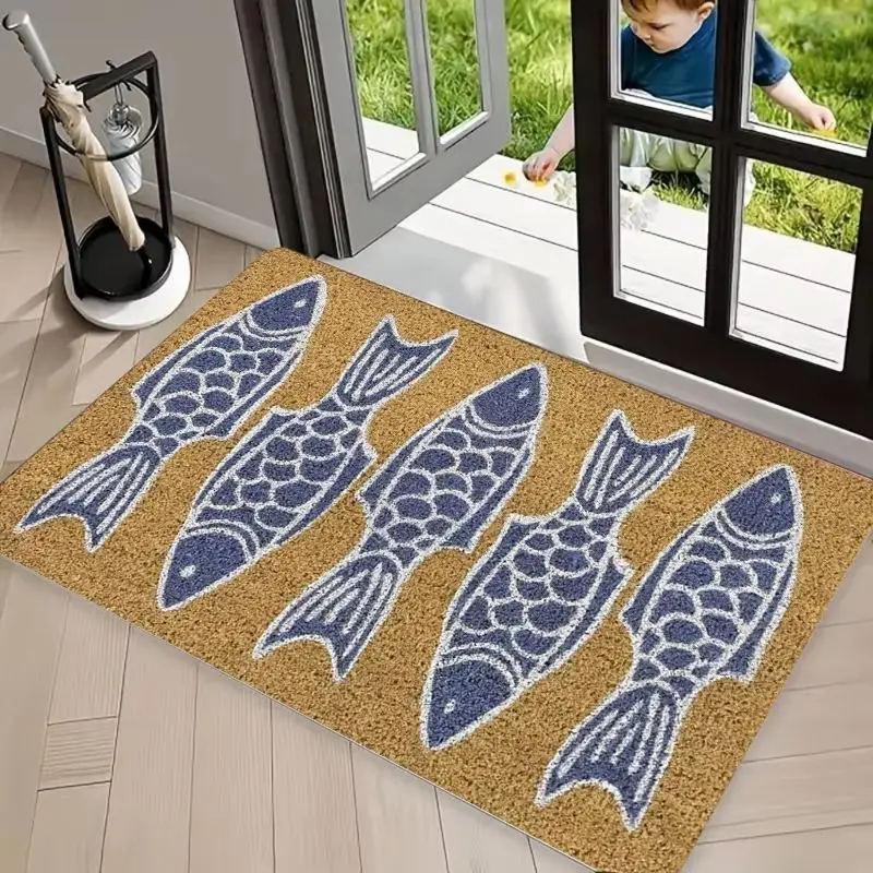 VIKAMA Seashell Welcome Door Mat Coastal Beach Print Non Slip Rug For Entryway Front Door Indoor Outdoor Nautical Summer Decor