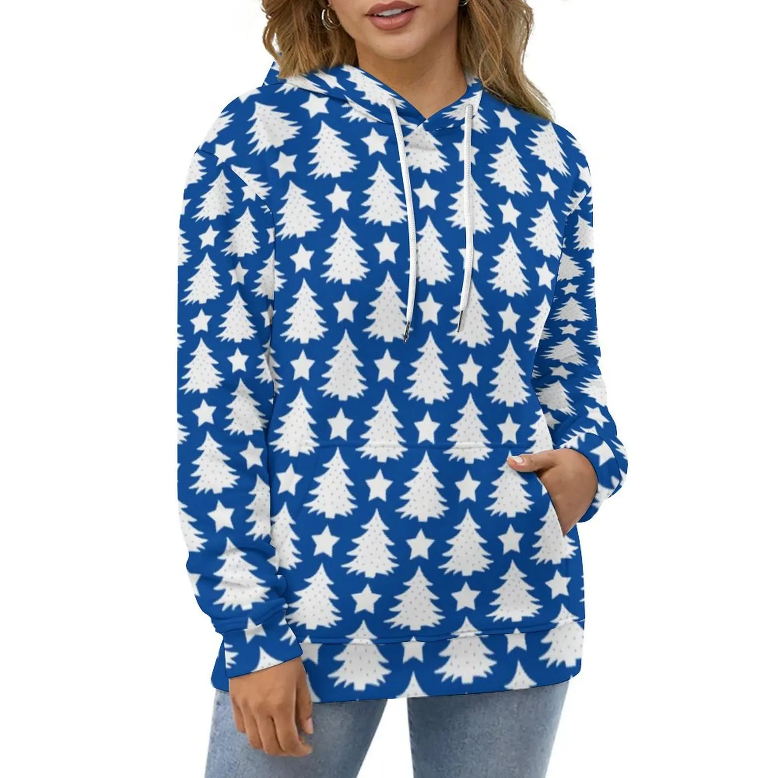 

Christmas Tree Hoodies White Star Print Classic Casual Hoodie Long-Sleeve Aesthetic Graphic Hooded Sweatshirts Large Size