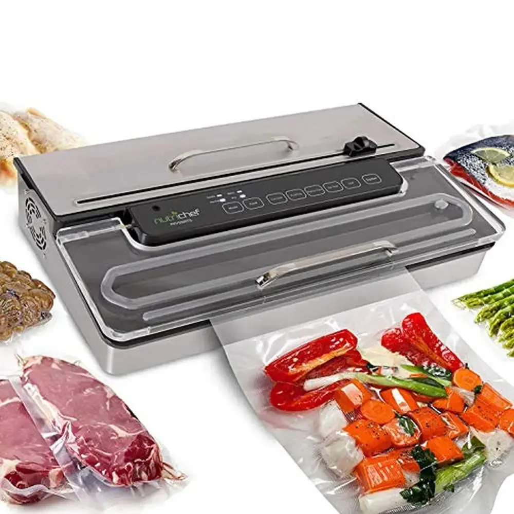 Vacuum Sealer Machine 400W Double Piston Pump Air Meat Packing Storage Preservation Kit Adjustable Suction Strength & Seal Bags