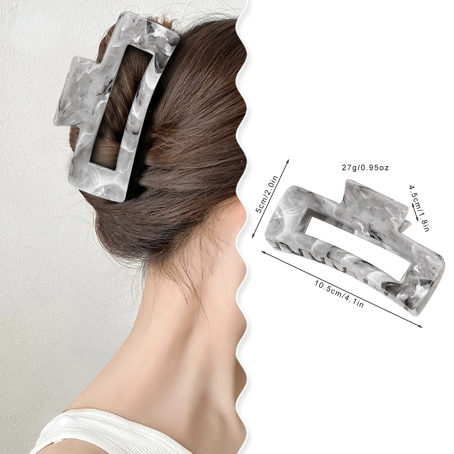 대리석 패턴 사각형 헤어 클립, 세련된 심플 대형 여성 헤어 클립, 상어 클립, 헤어 액세서리 선물, 10.5cm 1pc
