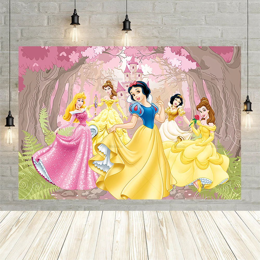 Tło urodzinowe dziewczyny księżniczki Disney fotografia dekoracja na przyjęcie dla noworodka Baby Shower tło fotograficzne Studio fotograficzne dla dzieci