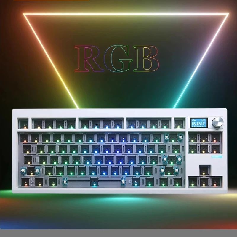 

Customized 3 Mode GMK87 Gaming Mechanical Keyboard Kit With Display Screen RGB Backlit Gasket Structure VIA Hot Swap Keyboard