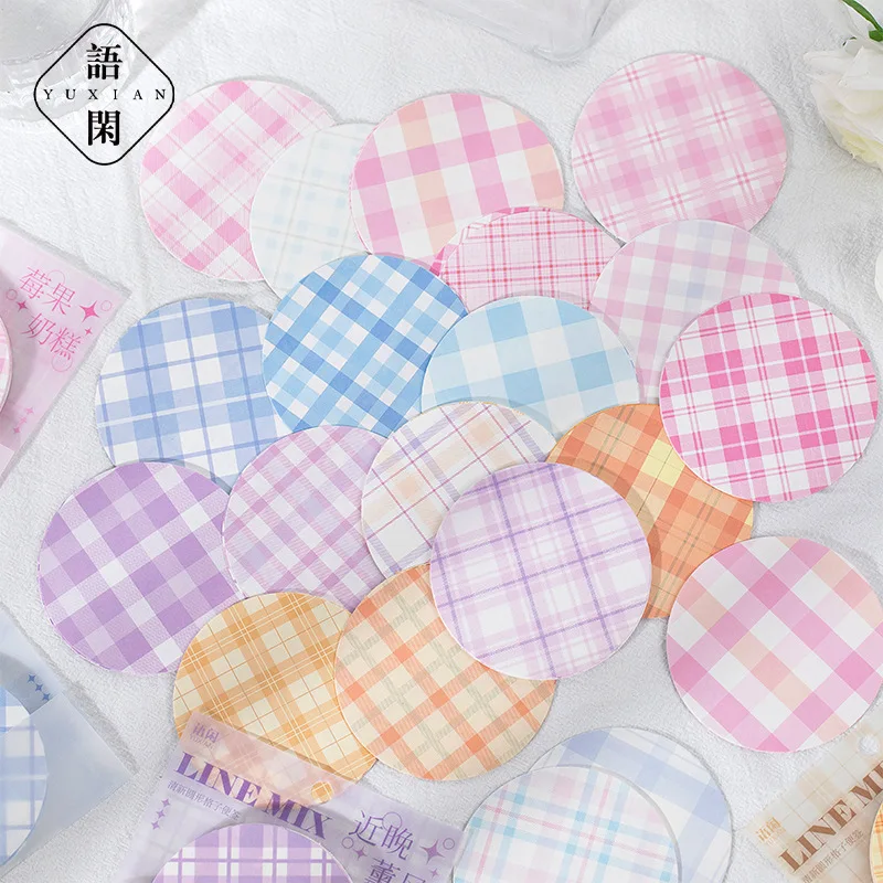 50Sheets Fresh Plaid Material Paper Checkered Round Memo Pad Decorative Stationery Scrapbooking Diary Lable Junk Journal Planner