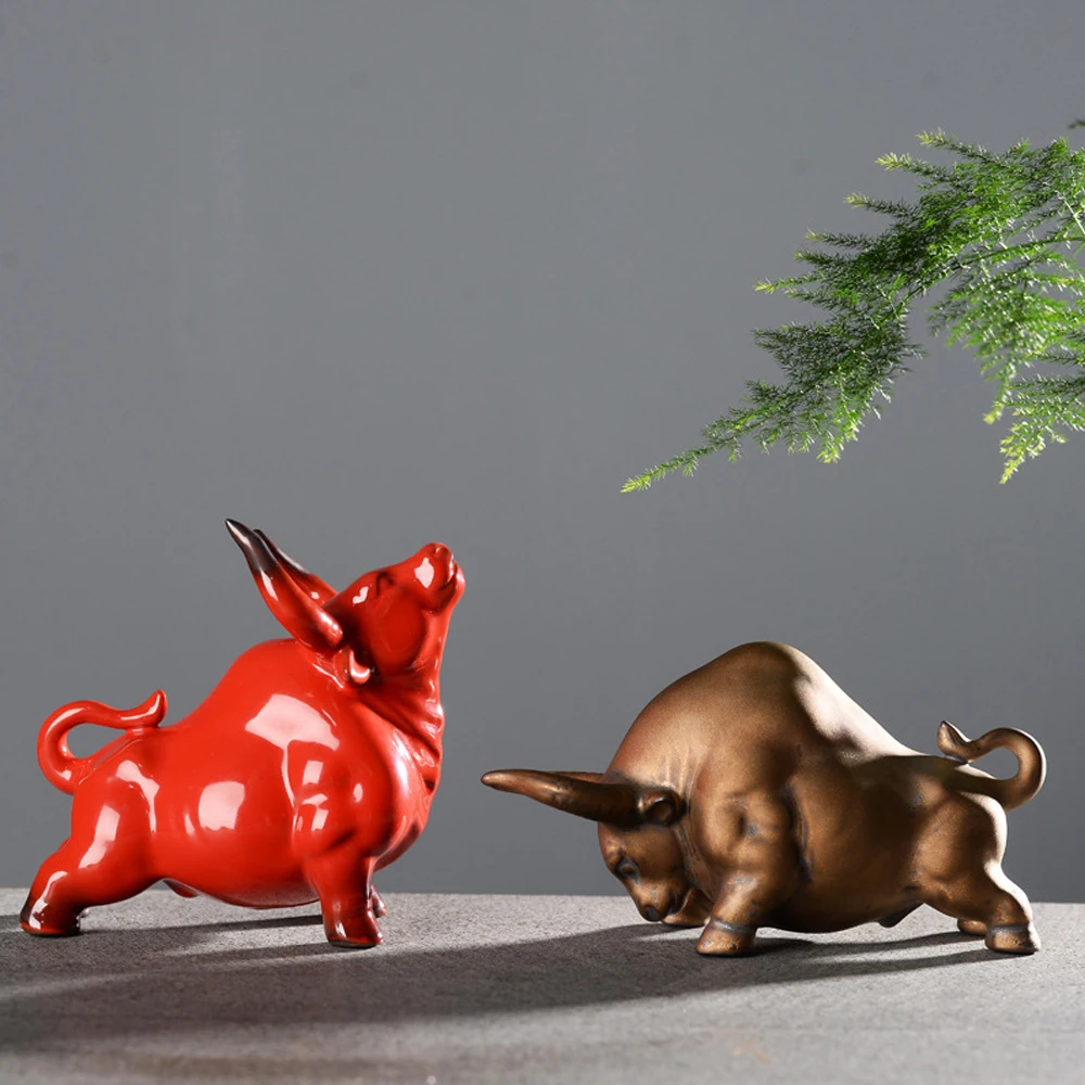 

Luxury Ceramic Retro Bronze or Red Lucky Cattle Cow Ox Statue Nordic Home Decor Bull Sculpture Desk Ornament Animal Figurine Toy