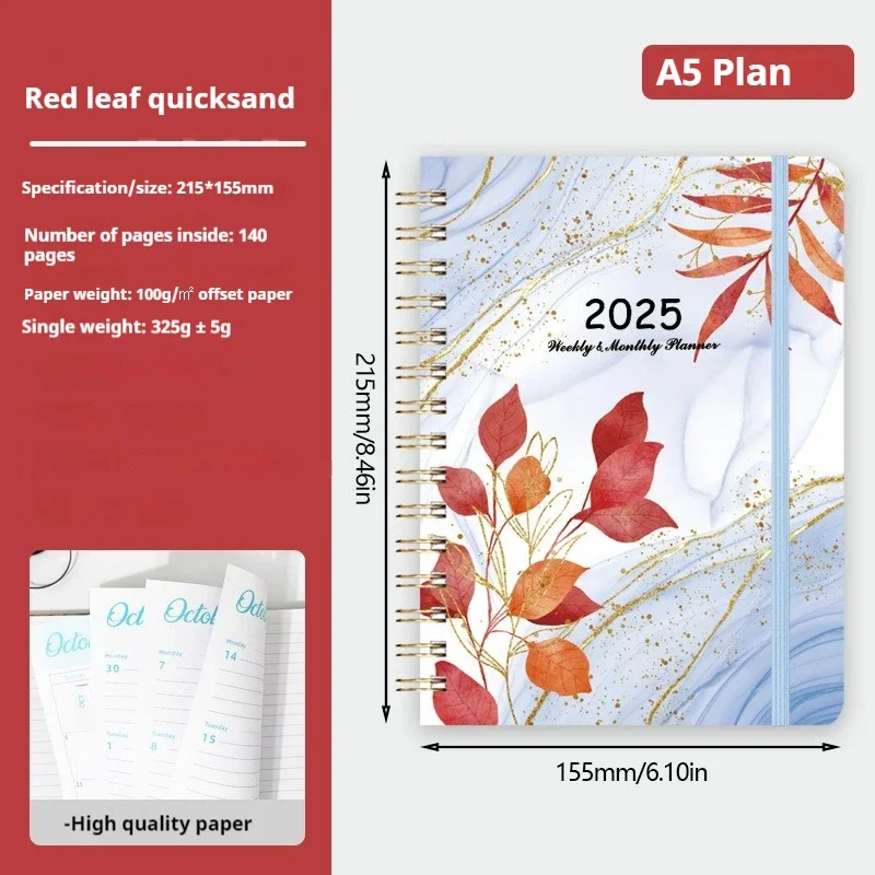 A5 Agenda 2025 Planner Notebook Diary Weekly Planner Goal Habiit Within Card Bag Pocket Spiral Line Notebook American Stationery