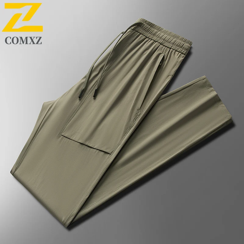 Men Casual Pants Ice Silk Comfortable Breathable Sweat Absorbing Fashionable Versatile Straight Leg Pants Outdoor Fitness Pants