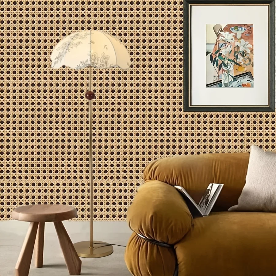 Vintage Wicker Style Self-Adhesive Vinyl Wallpaper Easy DIY Installation for Bedroom Living Room Streaming Background Decor