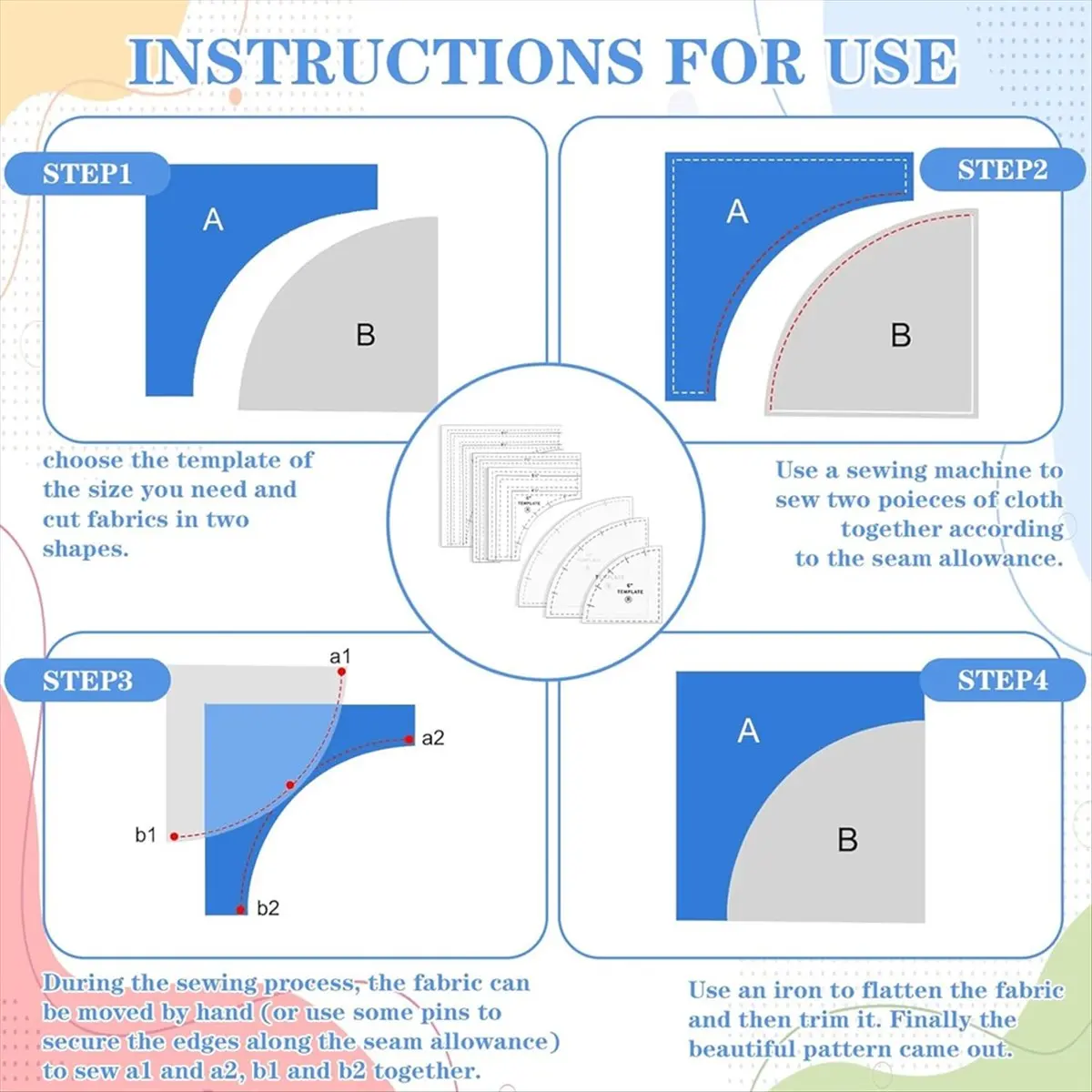 AA83 3PC Drunkards Path Quilting Templates Large Quilting Rulers and Templates for Cutting Patterns with 1/4IN Seam Allowance