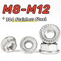 3-10pcs M8 M10 M12 Fine Thread Hex Flange Nuts 304 Stainless Steel Pitch=1/1.25/1.5 Serrated Spinlock Locking Nut
