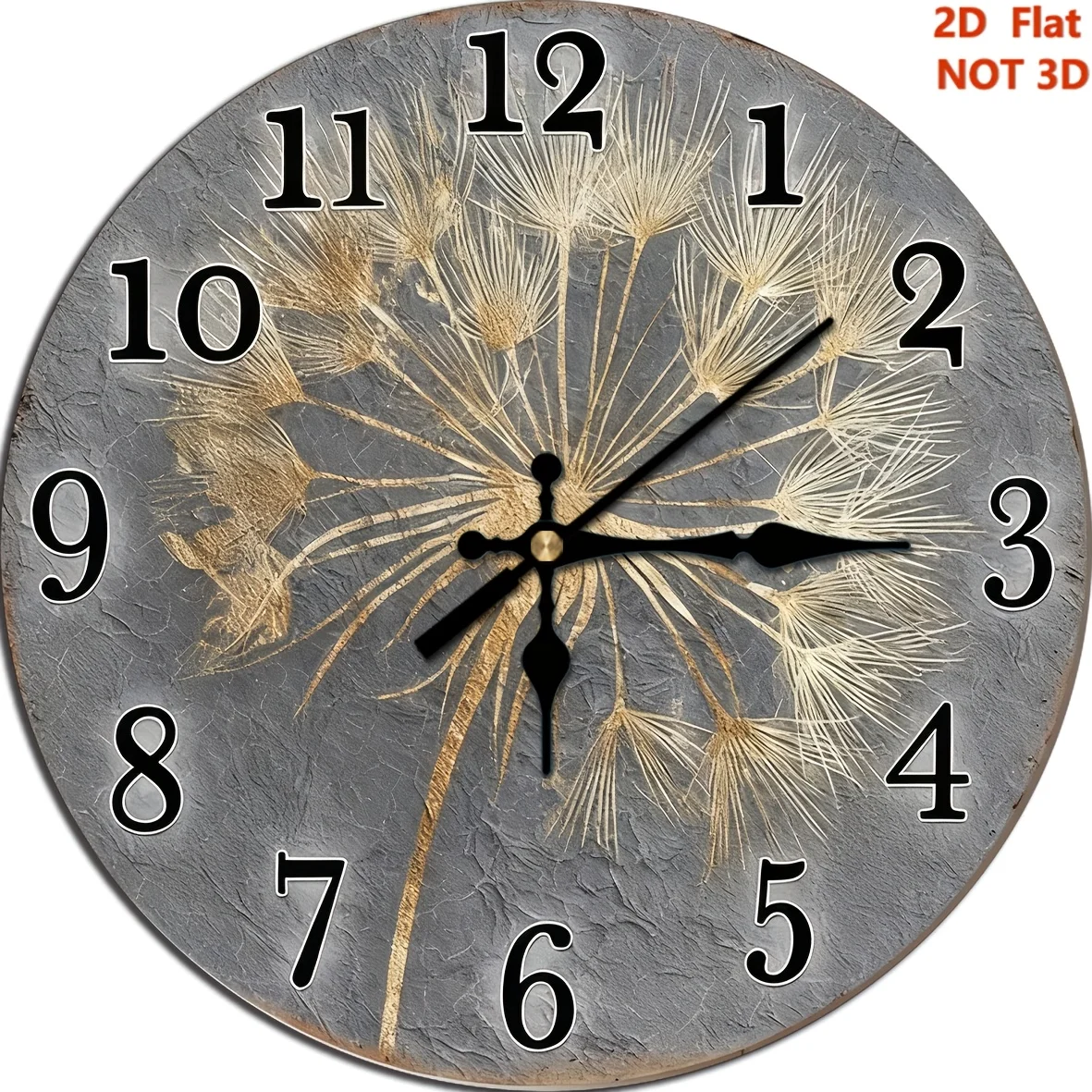 1pc 2D Flat Dandelion Round Wall Clock, pvc Round Silent Non-Ticking Movement, Battery Operated, Decorative