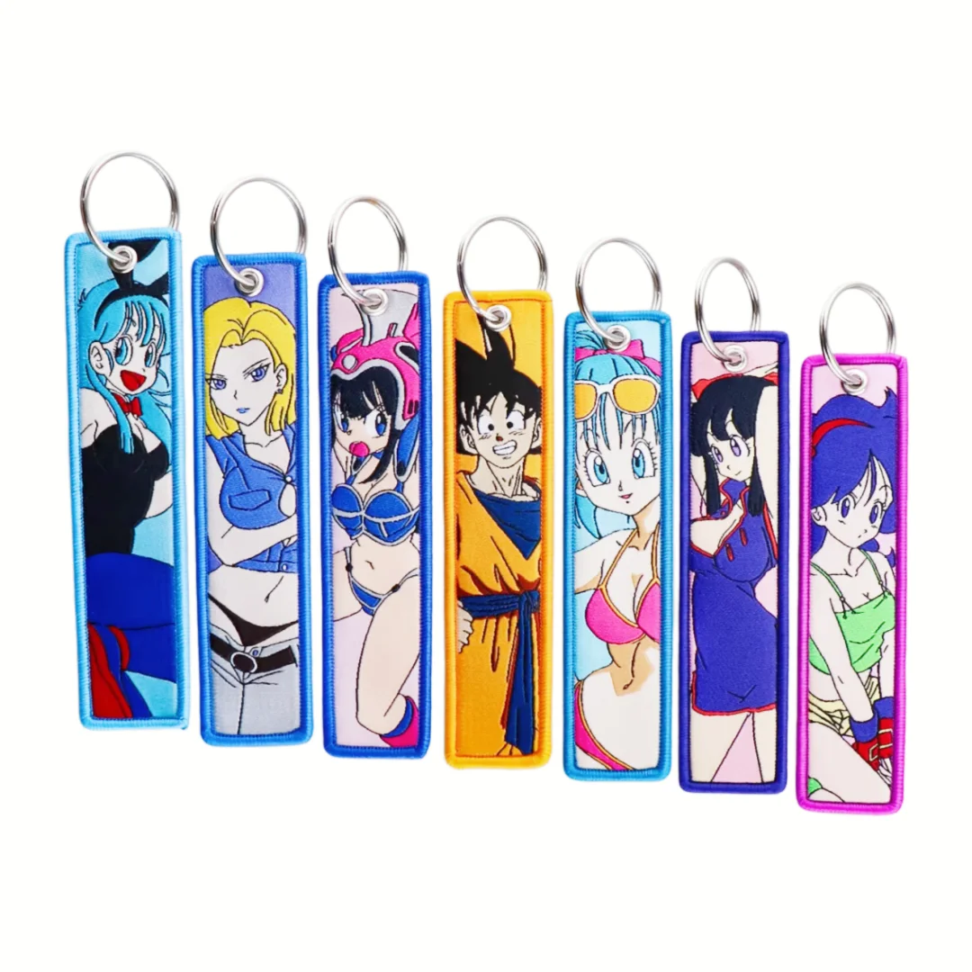 Anime Dragon Ball Z Embroidered Keychain, Double-Sided Woven Badge Key Pendant, Suitable for Backpack and Car Key Decoration, Trendy Gift for Dragon Ball Fans