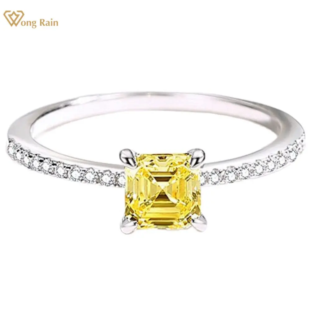 

Wong Rain 925 Sterling Silver Asscher Cut Citrine High Carbon Diamonds Gemstone Wedding Engagement Ring Fine Jewelry Wholesale