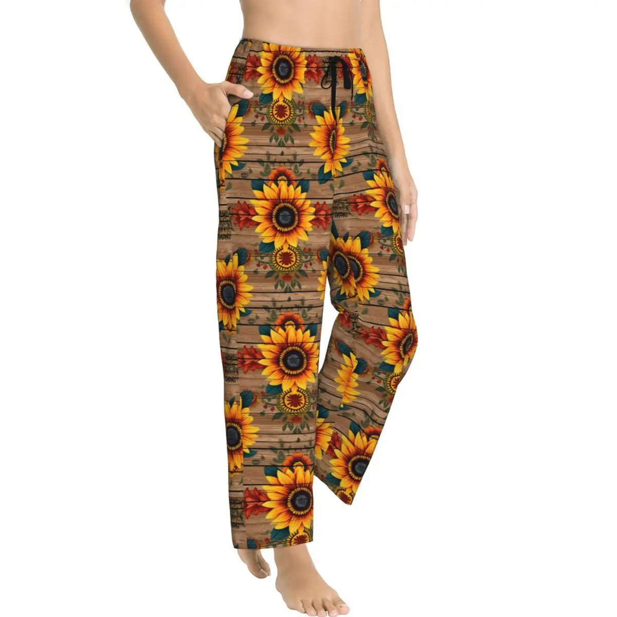 Pantaloni del pigiama con stampa personalizzata girasole Art pantaloni da notte da donna con tasche