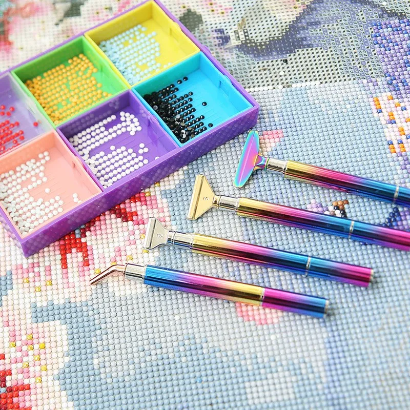 5D Rainbow Color Diamond Paint Pen Screw Thread Head Tips Point Drill Pens Easy Install