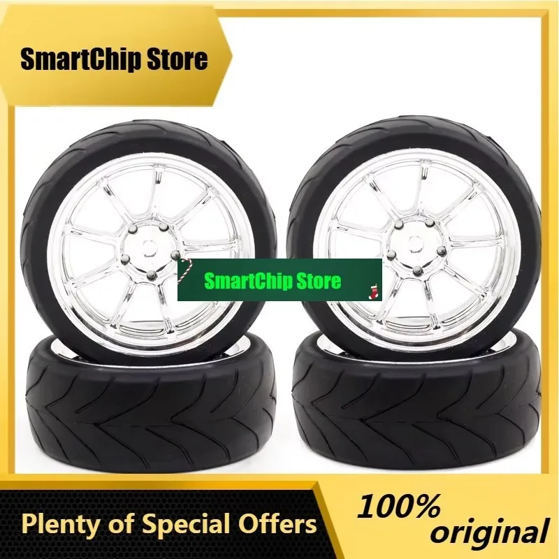 SmCp1:10 RC Rally Tires Wheels Set 4PCS For HSP 94122 94123 On Road Car All Terrain High Grip Rubber Off Road Conversion Upgrade