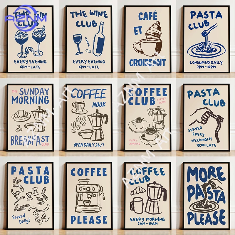Póster de Cocina Coffee Nook, Divertido Cuadro con Frases de Cocina, Impresión en Lienzo de Vino y Pasta, Arte de Pared para Clubes, Cocina y Decoración del Hogar
