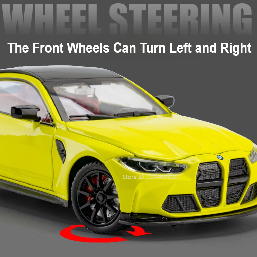 1:24 M4 M3 juguetes en miniatura, coche de aleación fundido a presión con sonido, luz, puertas extraíbles, ruedas delanteras abiertas, vehículos de dirección, regalo para niños