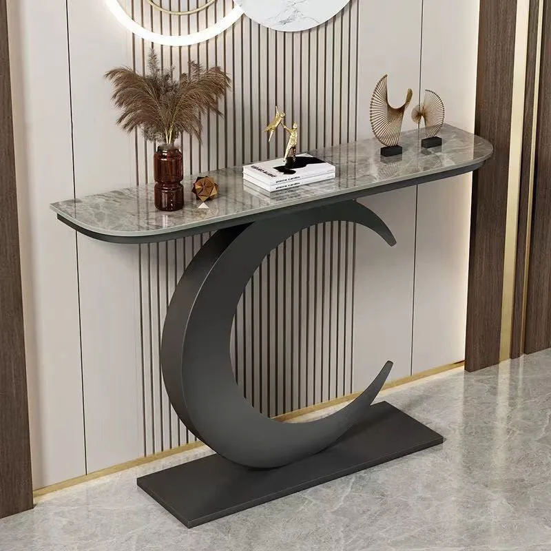 

Home Slate Entrance Console Tables Light Luxury Living Room Furniture Italian-style Creative Wrought Iron Decorative Porch Table