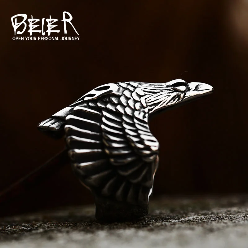 Beier 316L Stainless Steel Norse Viking Raven Head Eagle Ring For Man Hip-Hop Biker Boy\'s Cool Jewelry LR329