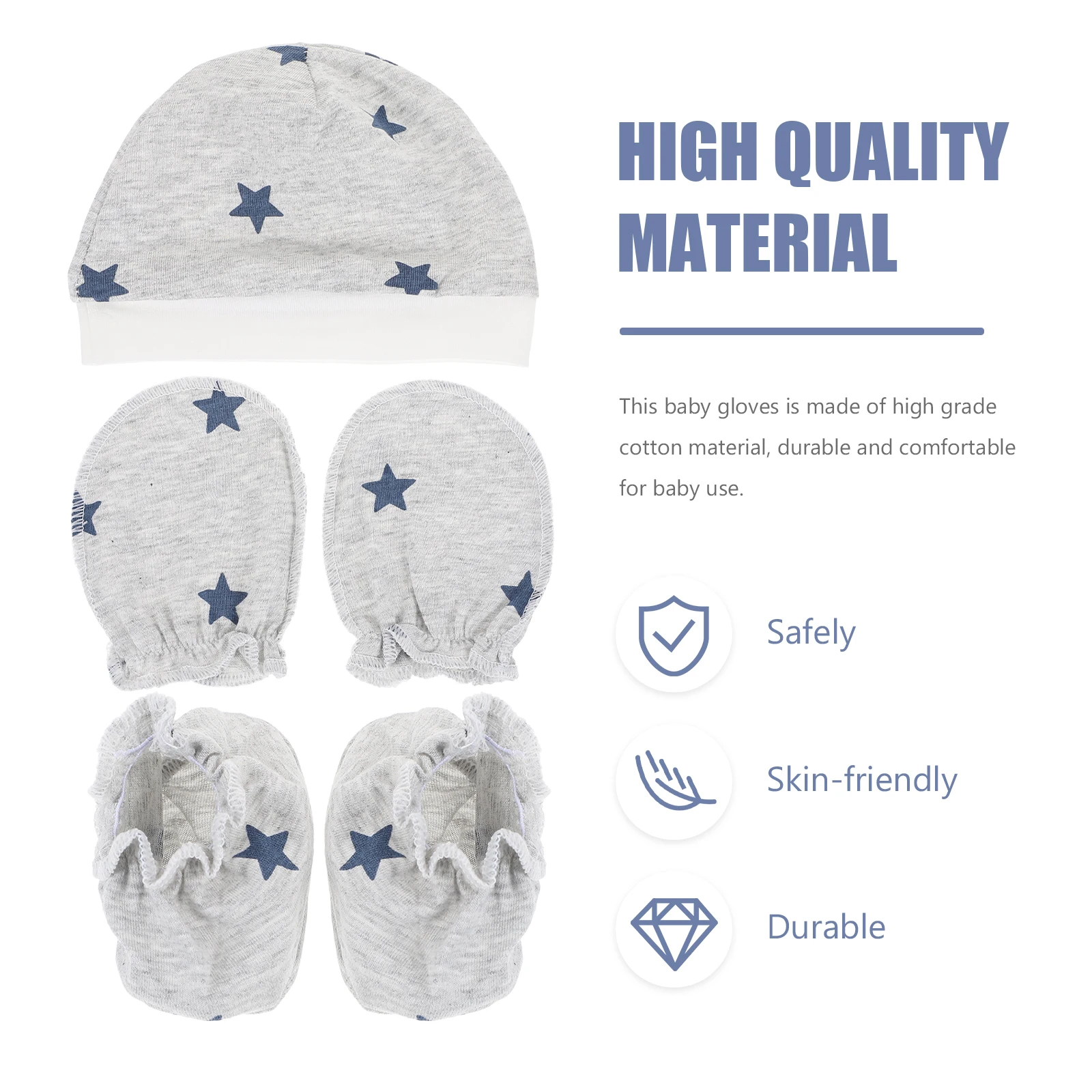

1 set Baby Protection Set Newborn Hat Sock Anti Scratch Gloves Durable Cotton Long Lasting Soft Comfortable Seaming Design Wash