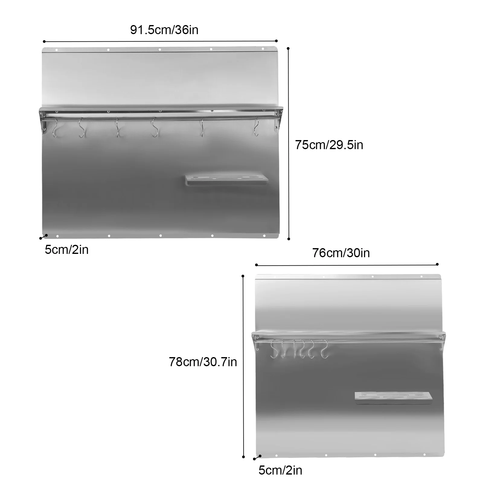 Rak Dinding Baja Tahan Karat dengan Backsplash Kisaran, Kapasitas Beban 30Kg, 6 Kait, Rak Pisau, Palang Silang untuk Dapur Efisien