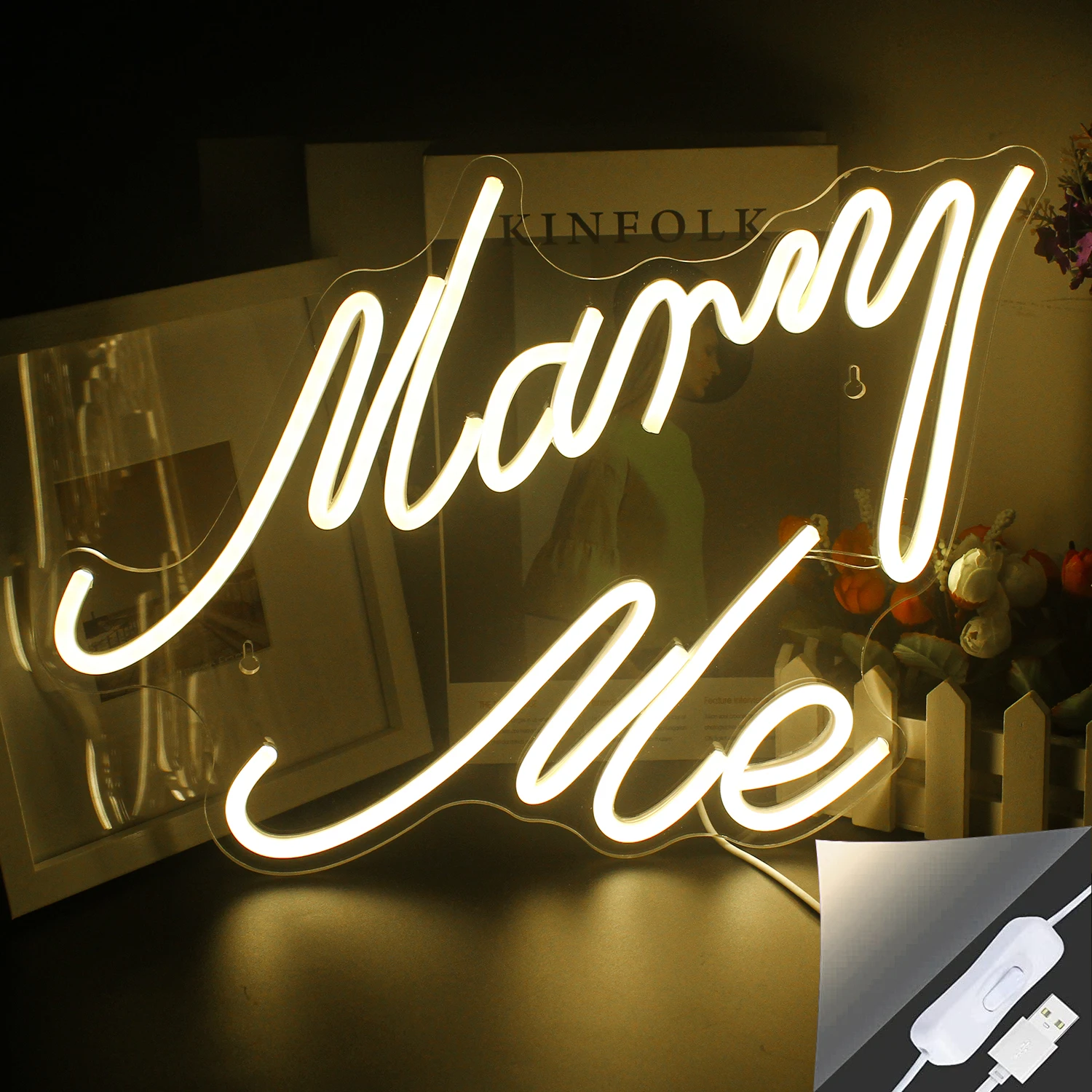 

Marry Me Neon Signs For Wall Decor Warm Letter Led Lights Wedding Proposal Room Decoration Party Home Dimmable Art Sign USB Lamp
