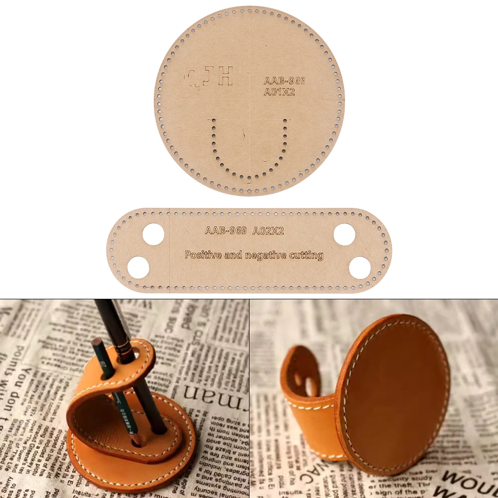 1Set Vertical Pen Holders, Double-Hole Pen Holders - Kraft Paper Template,DIY Leather Handmade Crafts-Sewing Template with Holes