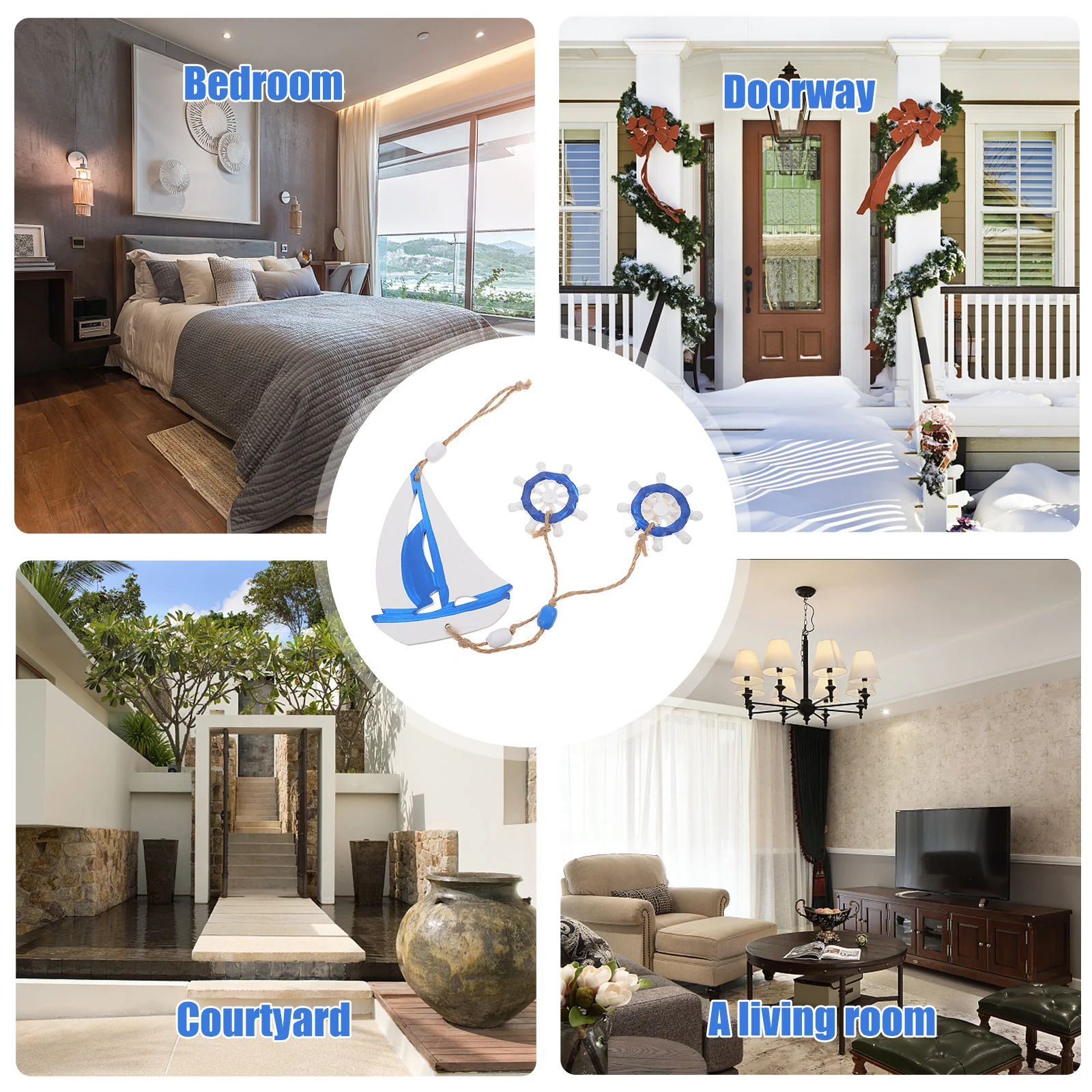 

Sailing Wooden Pendant Ocean Style Mediterranean Hanging Adornment Nautical Wall Decoration Beach Home Marine Ornament