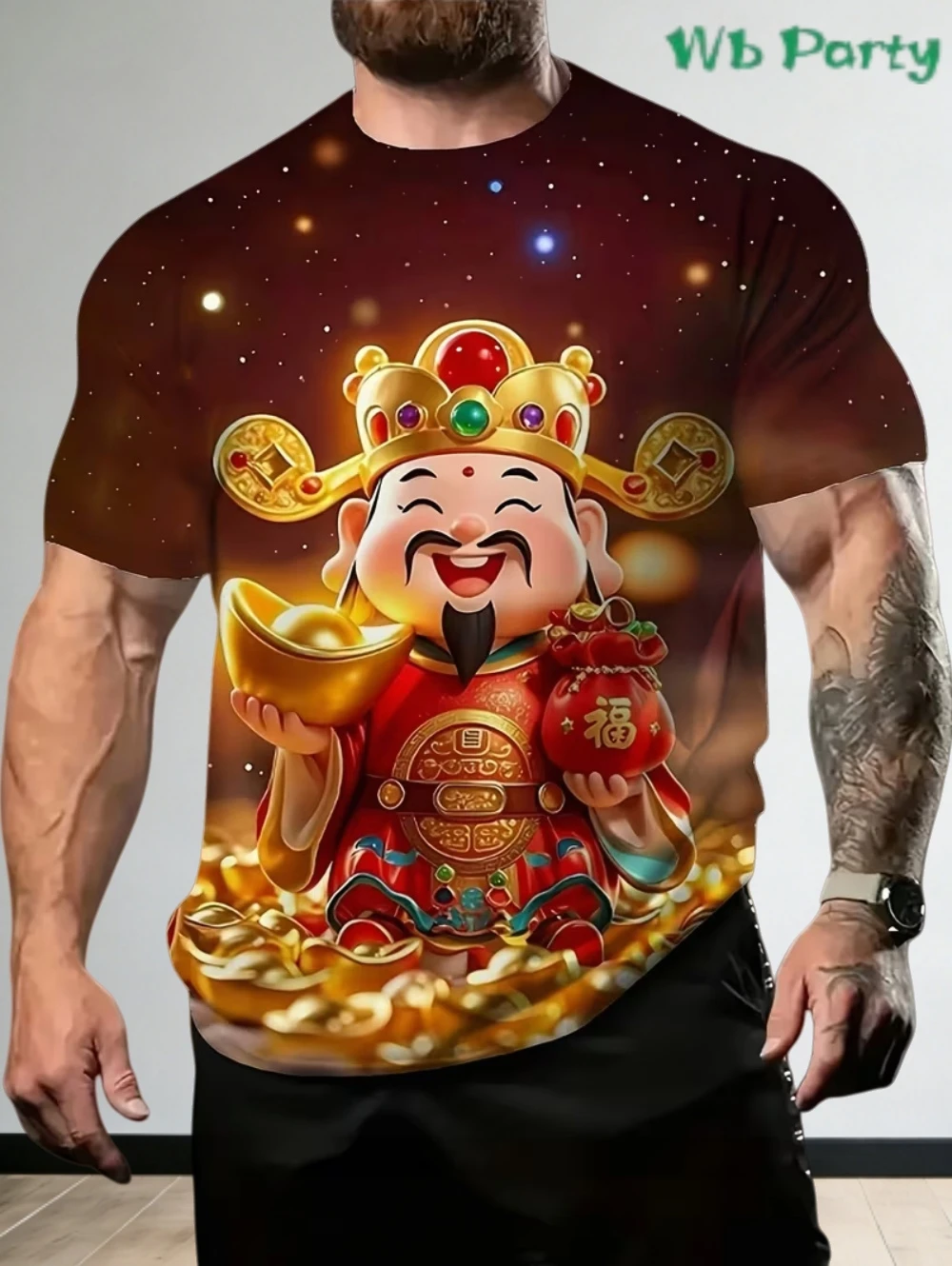 

Мужская футболка с 3D-принтом «Бог богатства» к Китайскому Новому году 2026: крутая, модная, уличная, забавная, с коротким рукавом