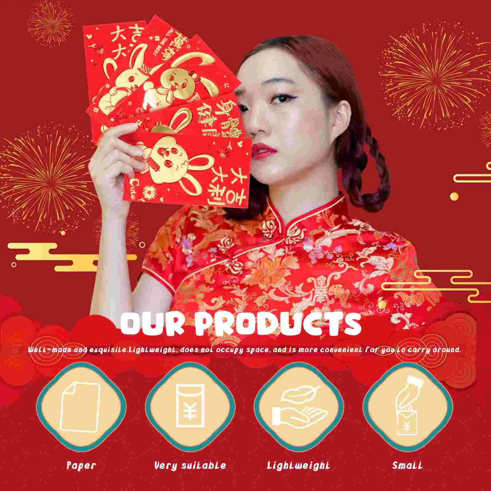 30 Stuks Chinese Dierenriem Konijn Jaar Rode Pakjes Creatieve Cartoon Rode Enveloppen Geld Tas Geld Zakje