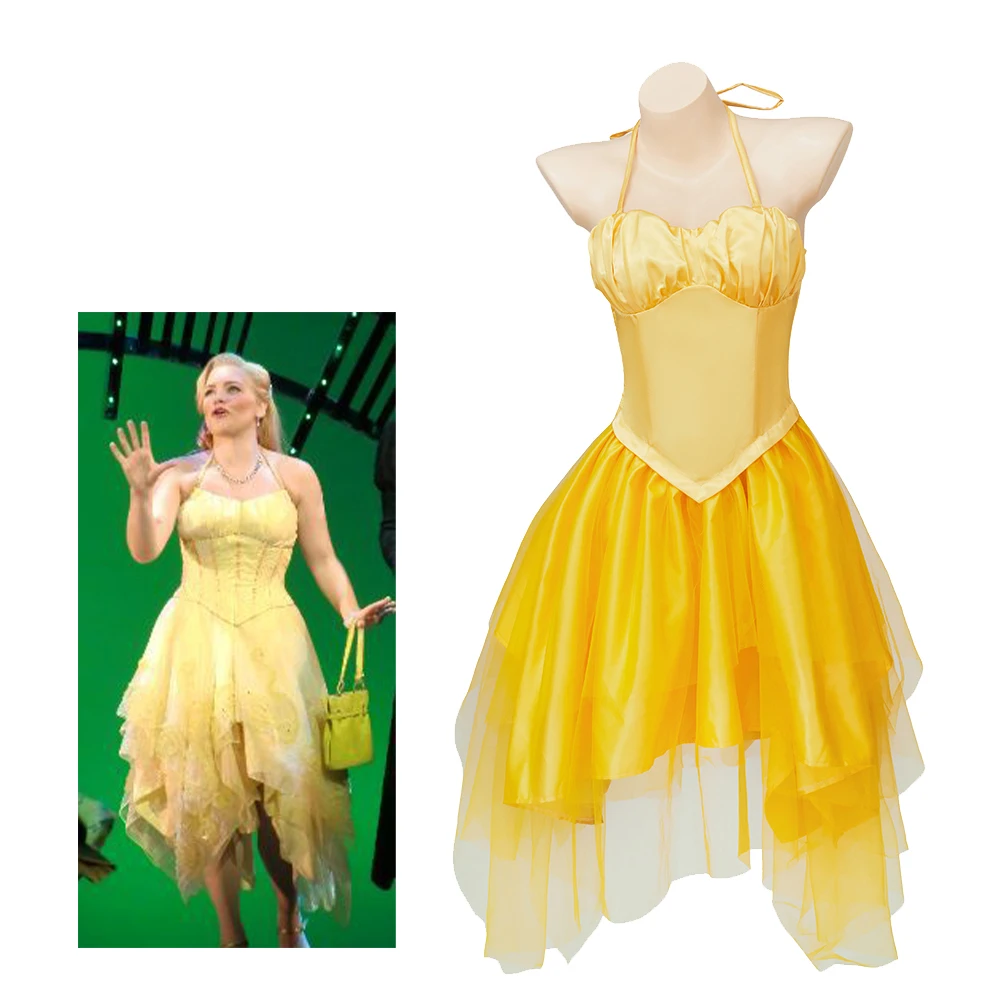 

Musical Wicked Glinda Cosplay Costume Suspender Yellow Ruffles Dress The Good Witch Glinda Stage Performance Evening Dress