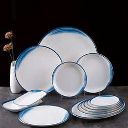 Melamine Plate Restaurant Commercial Dinnerware Set, Unbreakable Buffet Sushi Flat Dish, Round Bowl Tableware, Fast Food Tray