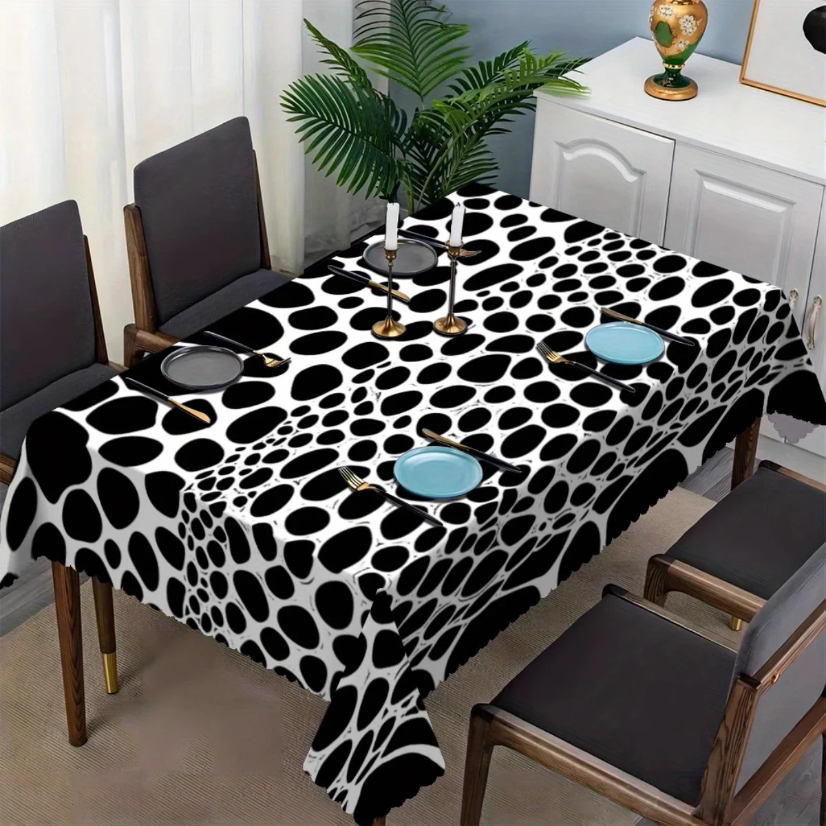 Black White Cow Spot Print Tablecloth, Waterproof Oilproof Wipeable Cover For Restaurant Kitchen Cafe Indoor Table Decor