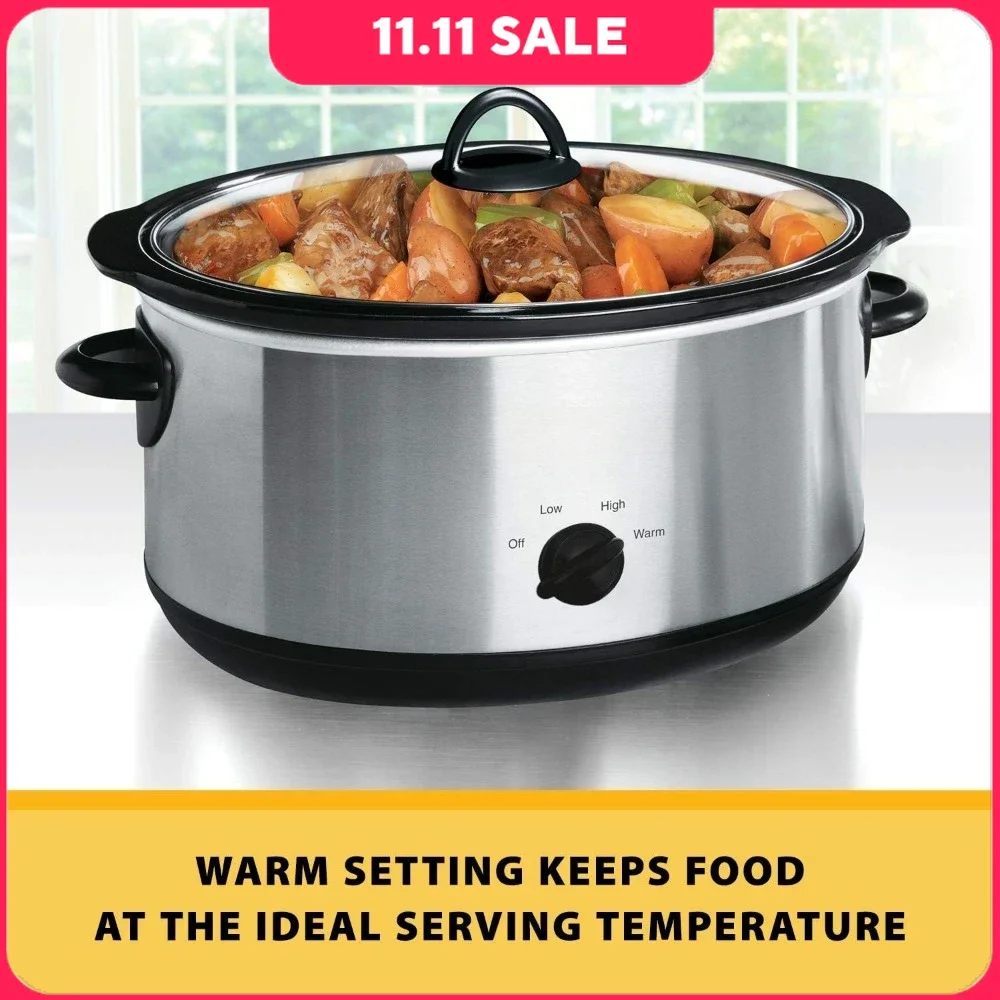 8 Quart Slow Cooker Bundle with Small Mini 16 Ounce Portable Food Warmer, Stainless Steel Kitchen Appliances, Slow Cooker