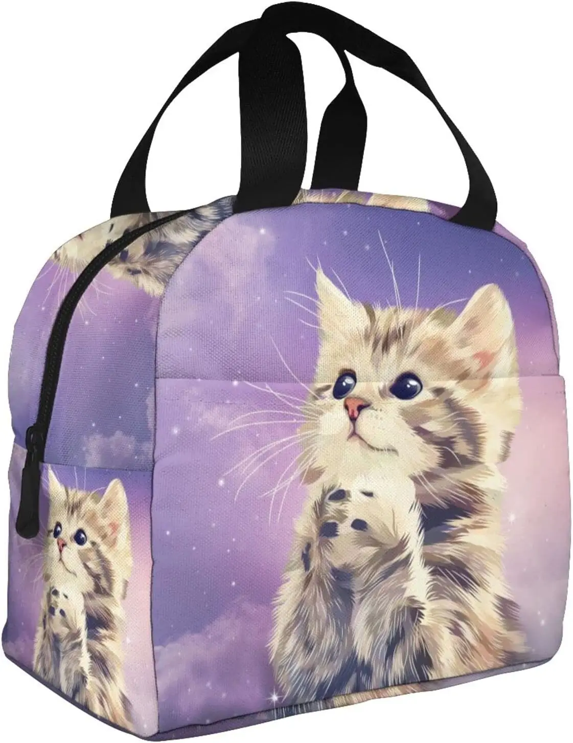 Galaxy Cat Lunch Bag Portable Insulated Lunch Box Reusable Cooler Thermal Meal Tote for Women Work Picnic Beach